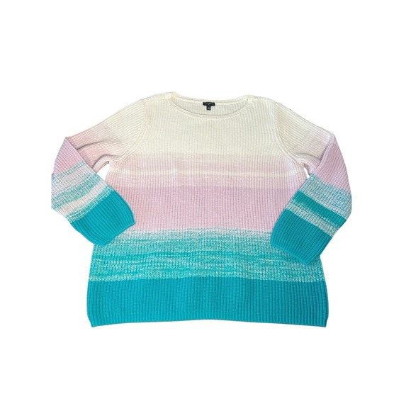 Talbots Shaker Stitch Bateau Neck Sweater Sz 2X Ombre Colorblock Cozy Comfort - Picture 1 of 6